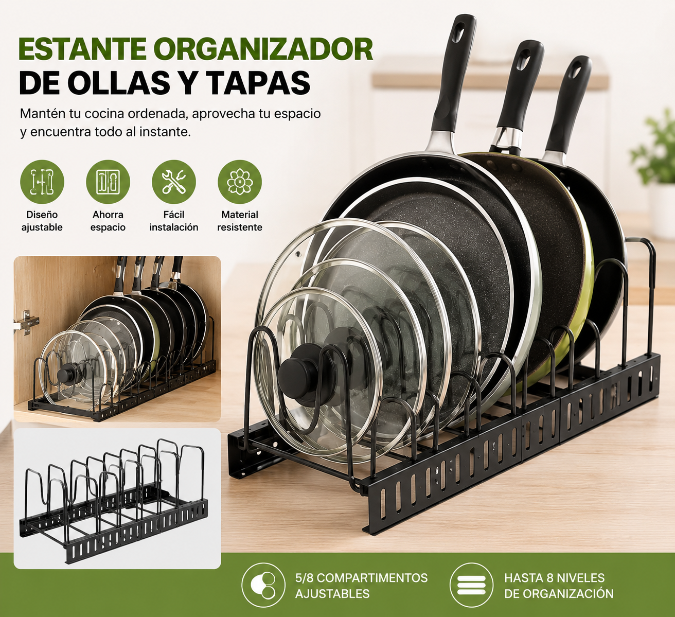🍳✨ ESTANTE ORGANIZADOR DE OLLAS, SARTENES Y TAPAS