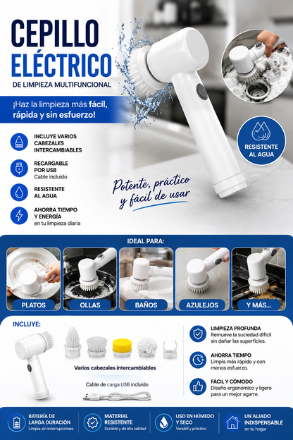 🧽⚡ CEPILLO ELÉCTRICO DE LIMPIEZA MULTIFUNCIONAL 5 EN 1